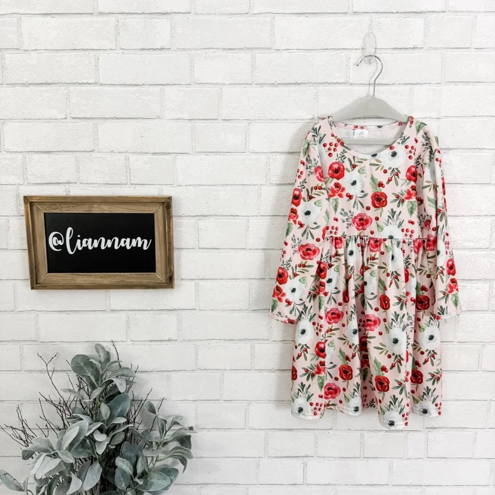 Boutique Toddler Girls Long Sleeve Flowered Dress